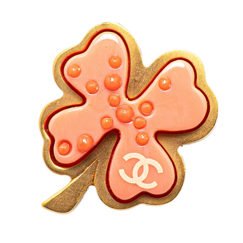 Pre-Loved Chanel Gold Plated Resin Four Leaf Clover Brooch